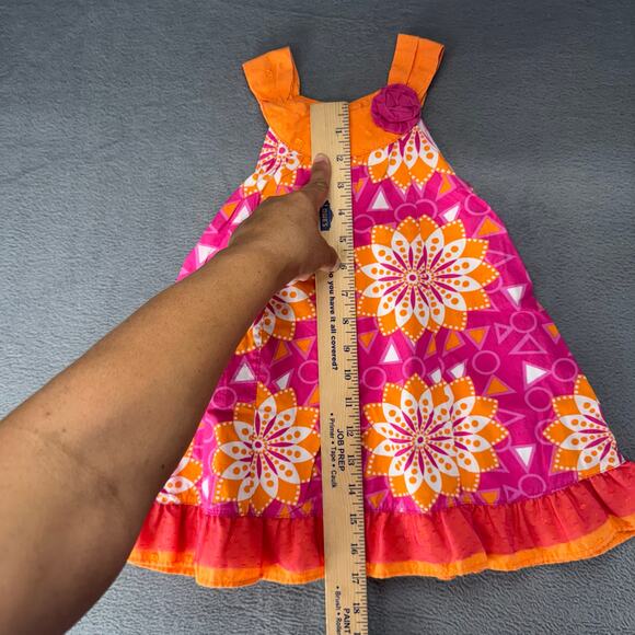 Penelope Mack Girl's‎ Dress Orange Pink Floral Print Ruffles Pleats Size 24MOS - Picture 5 of 10